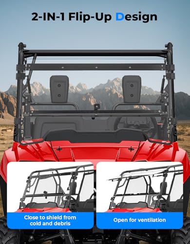 Image of KEMIMOTO 3-in-1 Flip Up Windshield Compatible with Pioneer 700 /700-4, Heavy