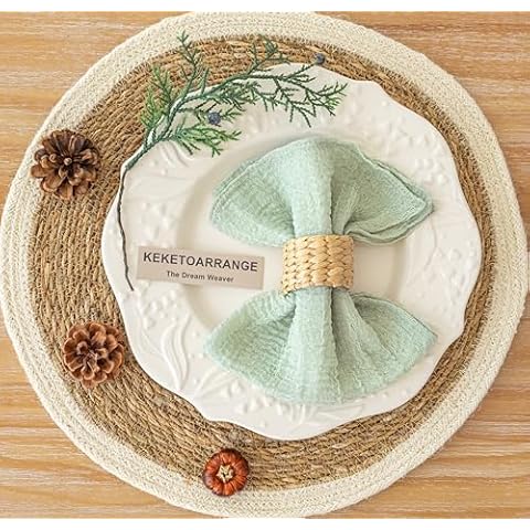 keketo Cheesecloth Napkins 17x17 Inches Spring Cloth Napkins Easter Handmade Table Napkins for Lunch Dinner Wedding Baby Shower Bridal Shower Party Rustic Boho Decorations Bulk Set of 6 Sage Green Cover