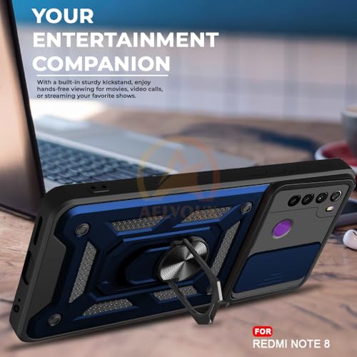 Image of Armor Bumper Back Cover Case for Redmi Note 8 Rotating Camera Cover, Ring Holder & Kickstand | Heavy Duty & 360 Degree Protection Redmi Note 8 Back Cover (Blue)