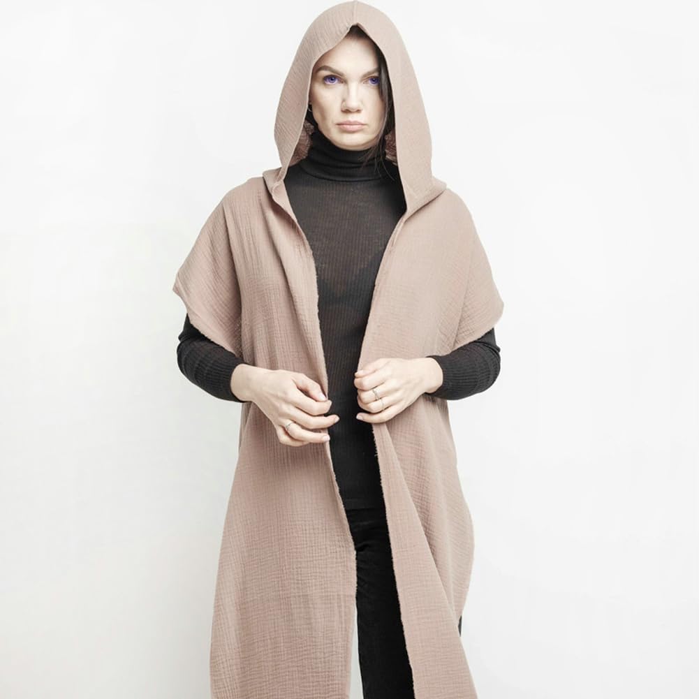 Women Men Fashion Medieval Cape Shawl Scarf Multifunctional Linen Cotton Scarf Hooded Cowl Vintage Goth Costume Blue