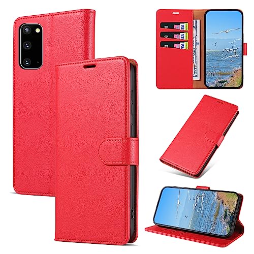 KKEIKO Coque pour Samsung Galaxy S20, Antichoc Magnetique Étui à Rabat avec Porte Cartes, Portefeuille Housse en Cuir PU pour Samsung S20, Rouge