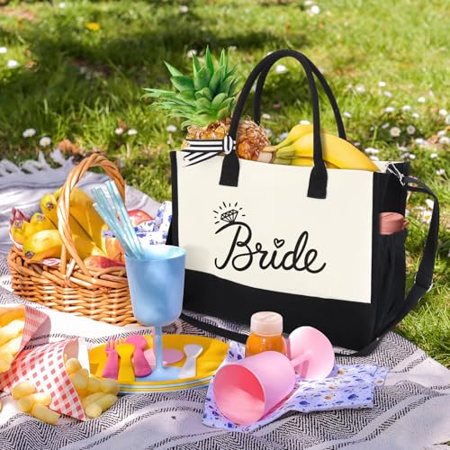 HOMIEE 3PCS Bride Canvas Tote Bag, Wedding Gifts for Bridal Shower Bachelorette Party Engagement Honeymoon4