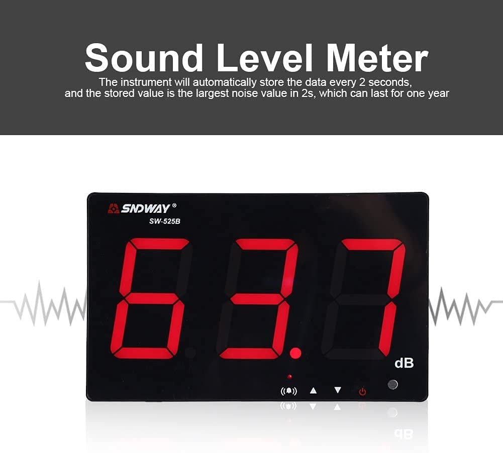 Instrument de Test Sonomètre, 30~130db 9.6" LCD Display Wall Hanging Decibel Noise Measuring Tester with Data Logger & Alarm Noise Measure Equipment (Color : Sw-525b) (Sw525b)