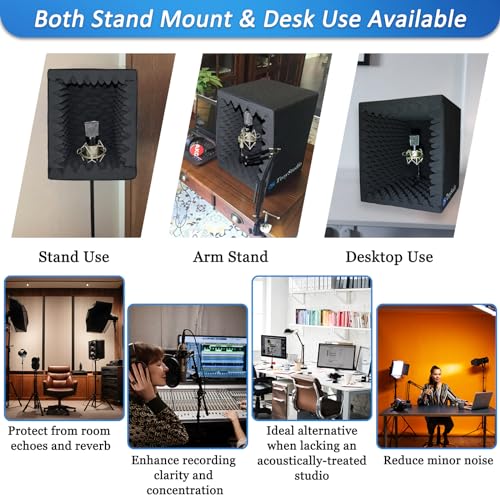 Image of TroyStudio Portable Sound Recording Vocal Booth Box - |Reflection Filter & Microphone Isolation Shied| - |Large, Foldable, Stand Mountable, Super Dense Sound Absorbing Foam| (Small Size)