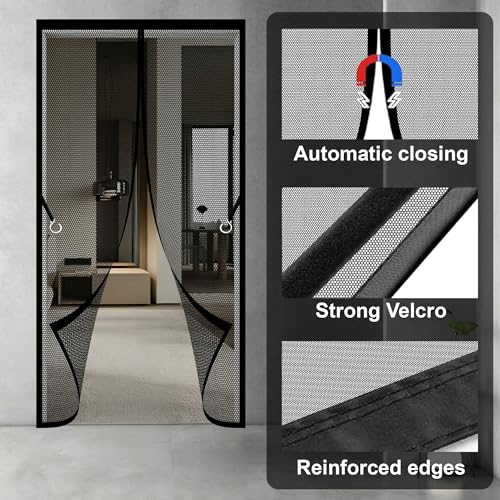Moustiquaire de porte aimantée 96x266 cm rideau noir anti-moustique sans aucun perçage - 5