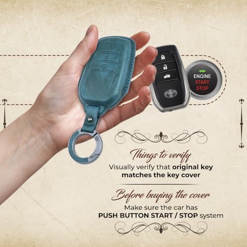 Image of Keyzone Vintage Leather Key Cover for Toyota Fortuner, Legender, Land Cruiser, Innova HyCros, 3 Button Smart Key (VL-Blue)
