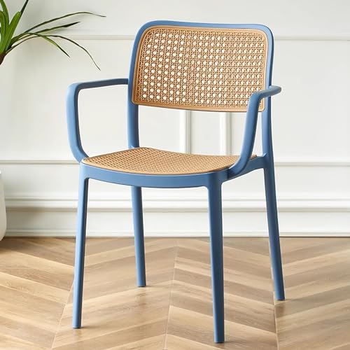 Juego de 4 sillas de comedor apilables de plástico de ratán para cocina y comedor, de grado comercial, estilo retro de mediados de siglo, muebles de patio para interiores y exteriores, 18 x 20 x 31