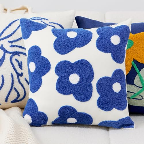 Housse de coussin bleu tufté géométrique pour décoration de lit de chambre - 2