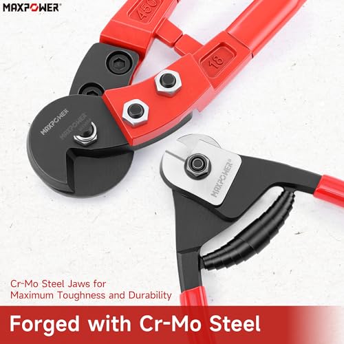 Image of MAXPOWER Steel Cable Cutters, 8 inch Wire Cutter & 18 inch Wire Rope Cutter for Hard Wire Ropes, Stainless Steel Wire Seals Aircraft Bicycle