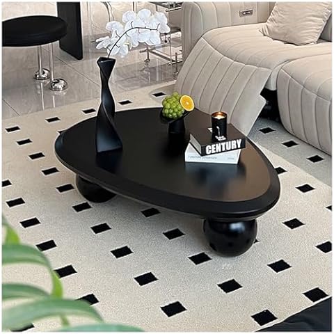 Unique Cartoon Coffee Table, Low Center Coffee Table Irregular Living Room Tea Table, Creative Cocktail Table with 3 Ball Leg for Small Space Small Apartment,Black-39.4" L x 25.6" W x 11.8" H Cover