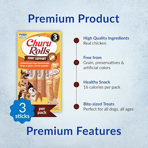 INABA Churu Rolls Joint Support for Dog, Functional Lickable Dog Treat with Taurine & Green Tea Extract, 1.26oz Each, 18 Tubes Total, Chicken with Cheese Recipe - image 2