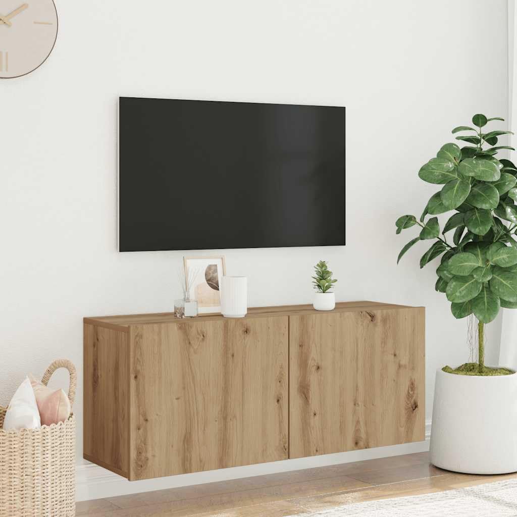 Drewnopochodny Ścienna montażowa Szafka pod telewizor 100x30x41 cm Brąz