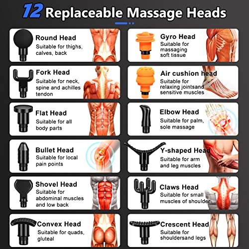 Toloco Massage Gun, Muscle Massager Compact Deep Tissue Treatment For Any Athlete, Portable Carry Case And 12 Interchangeable Heads Best Gift For Family And Friends, Black #TOP3