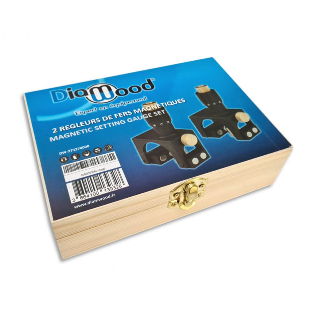 DIAMWOOD - Jeu De 2 Régleurs De Fers Magnétiques Pour Raboteuse Et Dégauchisseuse - Compatibles Arbres Ø 65 À 130 Mm - Coffret De Rangement En Bois Inclus