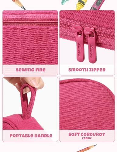 Image of SUNEE Cute Pencil Case, Large Pencil Pouch, Soft Corduroy Fabric Big Pencil Bag with Zipper, Kawaii Pen Bag Stationery Storage and Organizer, School Supplies for Teen, Student, Boys, Girls, Berry Pink