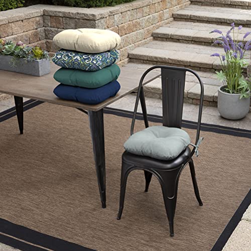 Image of Arden Outdoor Tufted Bistro Seat Cushion, Set of 4, 14.5 in x 15 in, Rain-Proof, Fade Resistant Stone Grey Leala