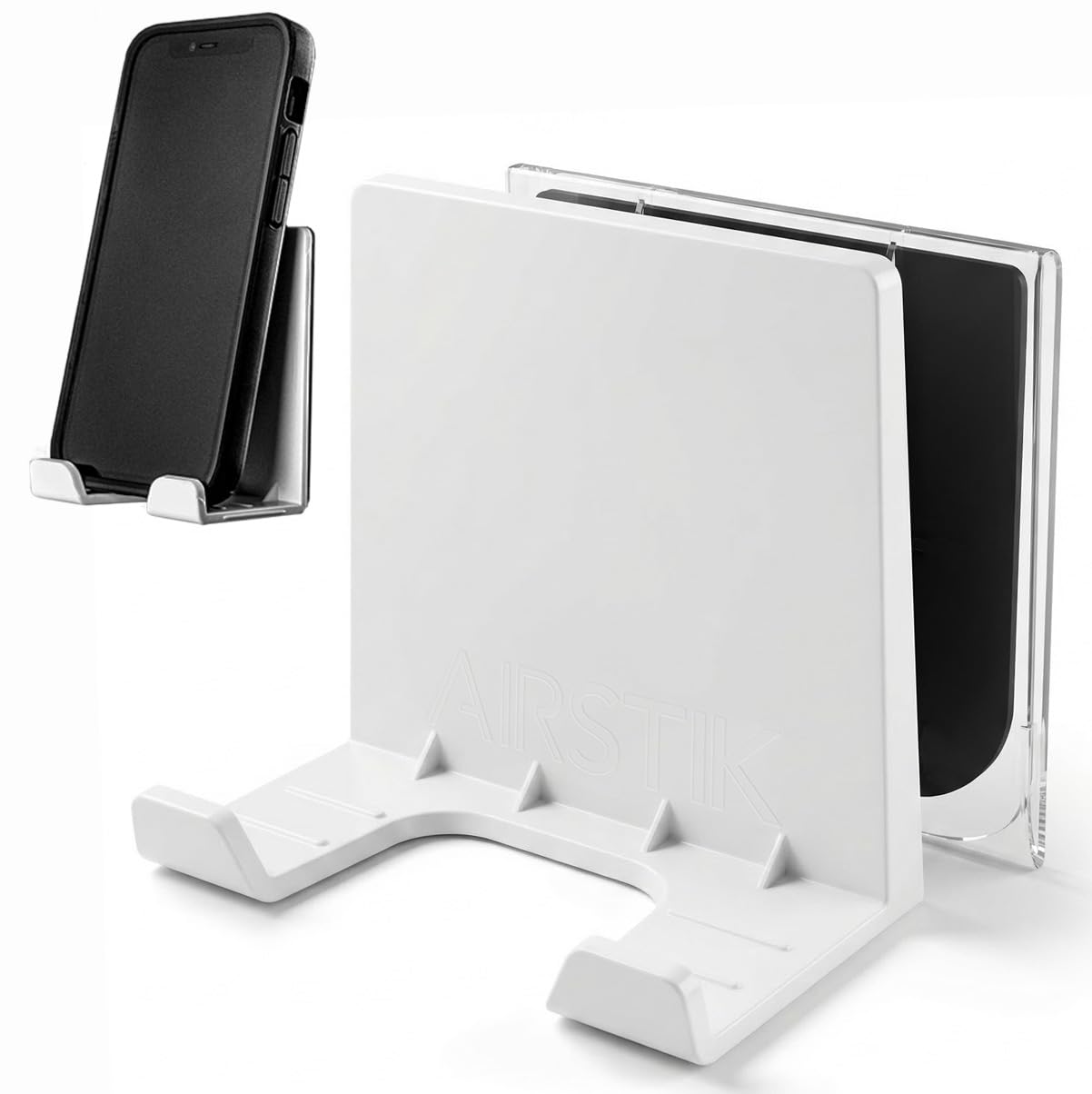 AIRSTIK Cradle Shower Cell Phone Holder for Glass, Mirror & Window – Modular Removable Back Plate Suction Mount, Reusable Waterproof for Bathroom, Kitchen, Dorm & Office – Made in USA (White)