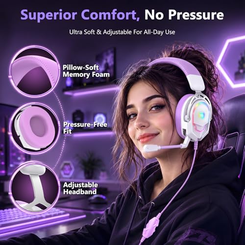 Image of K98 Wired RGB Gaming Headset with Mic, Over Ear Gaming Headphones, 50mm Neodymium Drivers, Noise Isolating Microphone, Memory Foam Cushions, Aluminum Alloy Frame for PC, PS5, PS4, Xbox, Switch