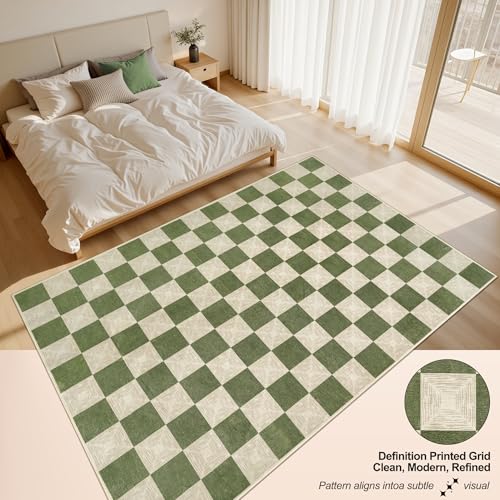 Tapete verde cuadros 5x7 ft lavable y antideslizante miniatura 3