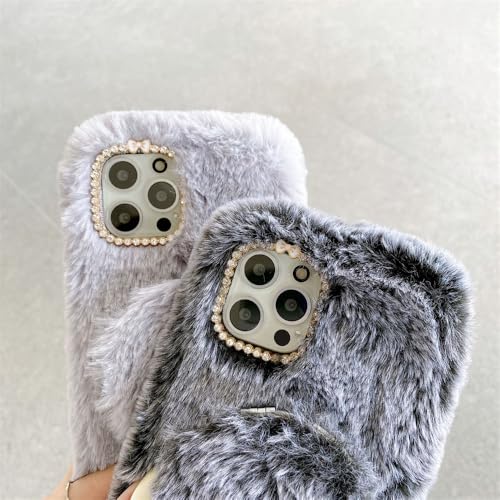 【DBWYPY】スマホケース iPhone 15 Plus いphone15プラス 対応 ケース 分離式 鏡 ミラー付 可?い 人気 おしゃれ 韓国 秋冬 ぬいぐるみ ふわふわ 暖かい アイフォン15Plus カバー かわいい キラキラ ラインストーン ダ