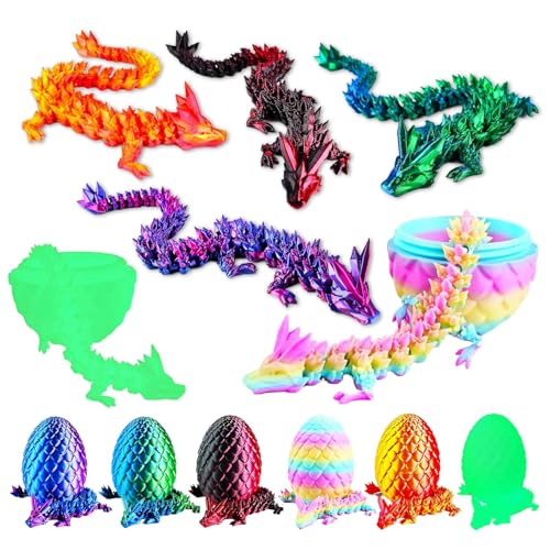 6Pack Dragon Eggs with Dragon Inside - 3D Printed Dragon in Egg Set Fidget Animals Toy - Easter Basket Fillers - Mythical Pieces Articulated Mobility Decor for Home Office & Easter Gifts ( Multicolor)