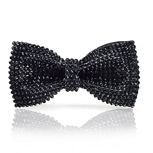 Black bow tie for men| Black Rhinestones bow tie | Black Crystal Sparkle Formal Pre-tie bow tie for Prom Wedding (Bow 1 layer Black)
