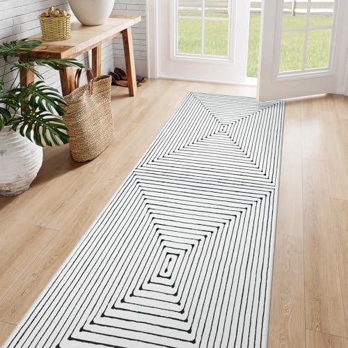 LIVEBOX Washable Kitchen Runner Rug 2.5x8, Modern Geometric Non-Slip Hallway Runner Rug, No-Shedding Runners for Hallway Kitchen Entryway Indoor Laundry Room