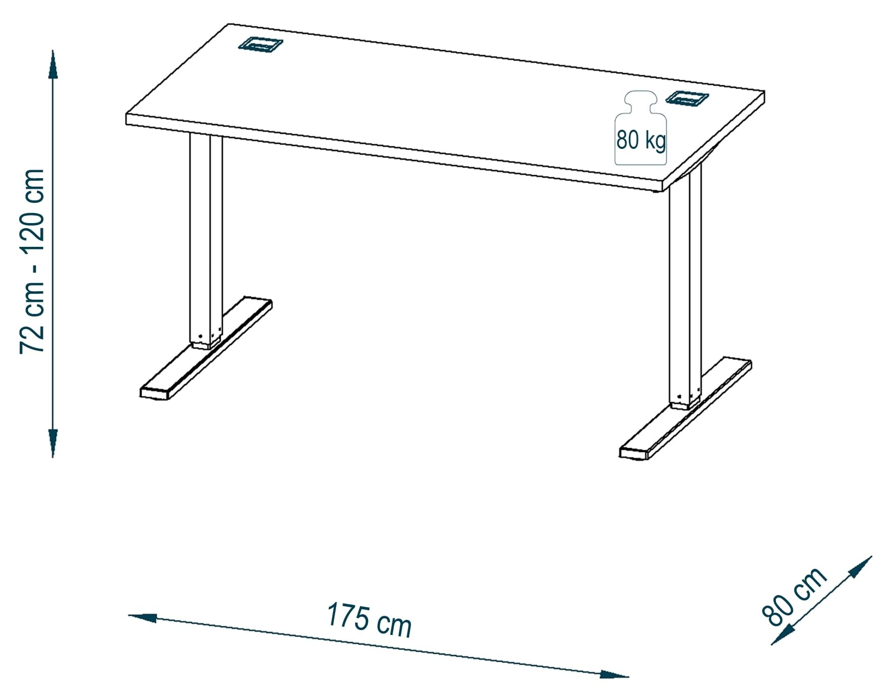 möbelando Schreibtisch >e-Desk< elektrisch Verstellbarer 175x72-120x80 cm in Eiche/Weiß, Ergonomisch für gesundes Arbeiten, Stufenlos mit LED-Anzeige, Stoß- und Kratzfest, Made in Germany