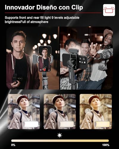 KOSCHEAL A10 Estabilizador para Smartphones,2-Axis Estabilizador de Movil con Luz de Relleno y Trípode con Mando Inalámbrico Rotación Automática de 360°Modo de Escena, No App, para videoblogs y TikTok - imagen 5