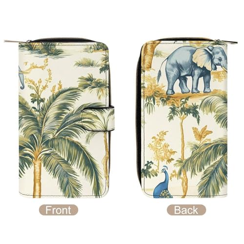 Elephant Peacock Tropical Plants Women's Wallets Leather Fold Clutch Wallet Credit Card Holder Ladies Travel Purse3