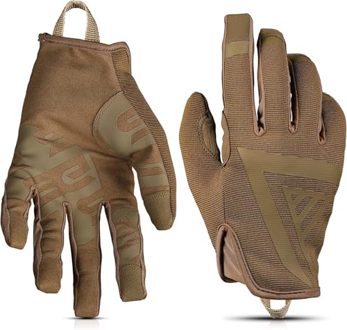 Glove Station The Impulse Tactical Gloves for Men with Touchscreen Compatibility – Suede Leather & Spandex Shooting Gloves for Motorcycle, Airsoft, Paintball & Work Use – Tan, Large