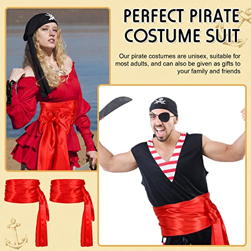 Tarpop 2 Pcs Halloween Red Pirate Sash Belt Longer Satin Red Waistband Captain Prince Girdle Wide Silk Sash Belt for Women Men Cosplay Costume Accessories 143.7 x 9.84 Inches4
