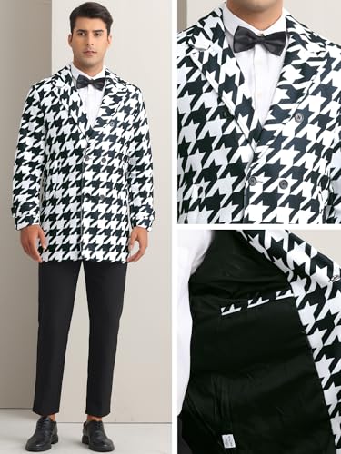 Image of Lars Amadeus White Houndstooth Overcoat for Men's Double Breasted Plaid Pattern Winter Trench Coat Medium