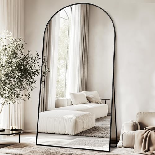 Full Length Mirror, 78"x38" Floor Mirror Freestanding, Arched Full Body Mirror Floor Standing Mirrors with Stand for Bedroom, Hanging Mounted Mirrors for Living Room Cloakroom, Black