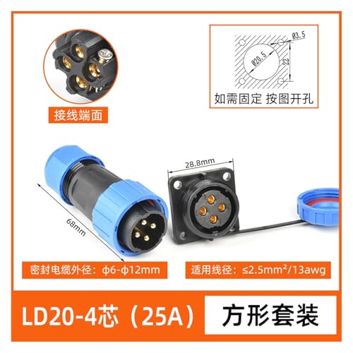 Conector Industrial Impermeable Macho y Hembra LD20-4coresquare miniatura 2