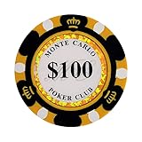 Clay Poker Chips 14 Gram Monte Carlo-Pack of 50 Chips ($100 Black)
