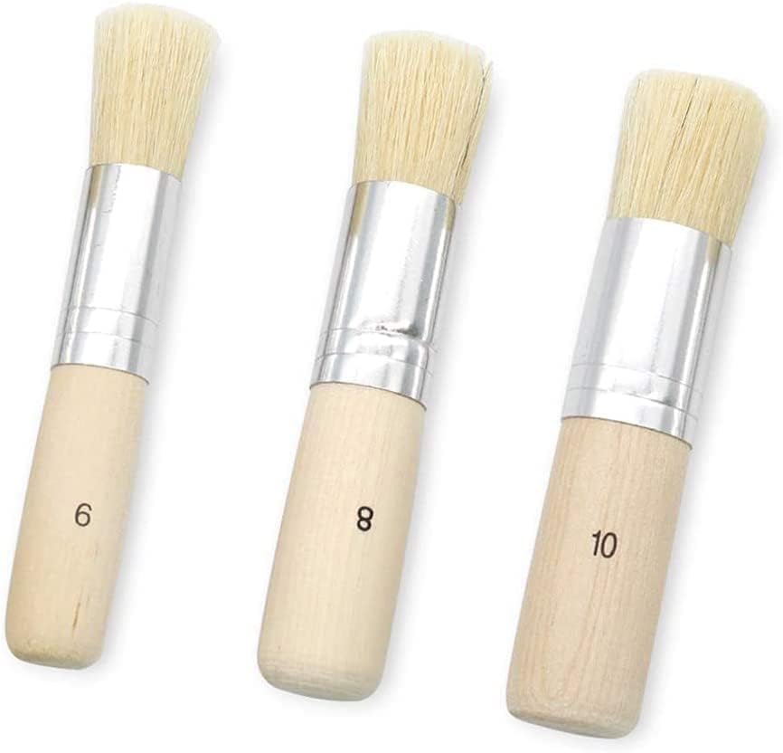 ATB-FogerPaint Brush, Set of 3, Natural Bristles, Wooden Stencil Brush, 13.5/16/18 mm, for Acrylic, Oil Painting, DIY Art, Craft