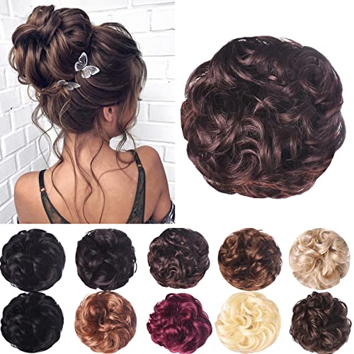 2 PCS Hair Bun Extensions Messy Curly Hair Scrunchies Hairpieces Synthetic Donut Updo Hair Pieces for Women Girls - Medium Brown