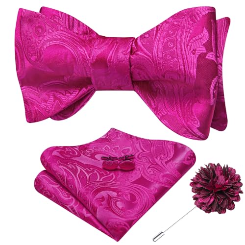 Image of Dubulle Self Tie Bow Ties and Lapel Pin for Men Paisley Solid Mens Bowtie and Handkerchief Cufflinks Set Wedding