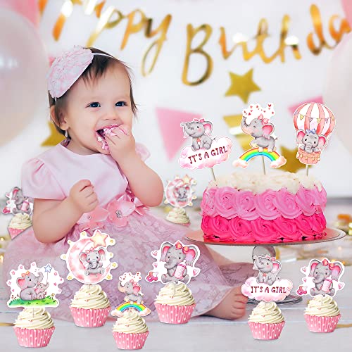 36Pcs Pink Elephant Cupcake Toppers It's A Girl Baby Shower Cupcake Toppers Elephant Baby Shower Decorations For Girl Elephant Cupcake Picks Gender Reveal Birthday Party Cake Decoration Supplies #TOP3