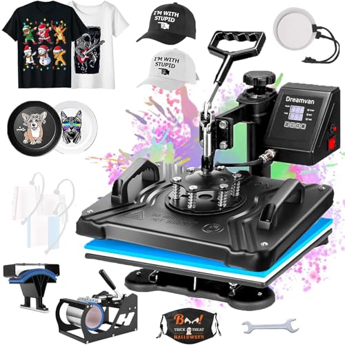 12x15-Zoll-Heißpresse für schwere Industrie, Hemdenpresse, 5-in-1-Heißpresse mit Becher-, Hut-, Platten- und T-Shirt-Heißpresse, für Vinyl/HTV/Sublimation, ideales DIY-Geschenk (12X15 5-IN-1 A)