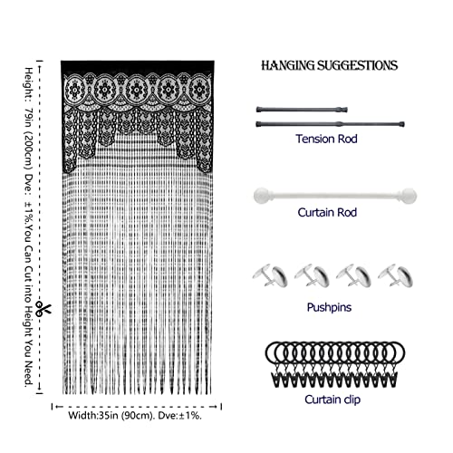 YaoYue Macrame Lace Door String Curtain for Doorways,Room Divider Doorway Hippie Window Panel Room Divider Wall Closet Curtains for Bedroom Closet Door Drapes Decorations (35×79in/90×200cm,Black) - Image 4