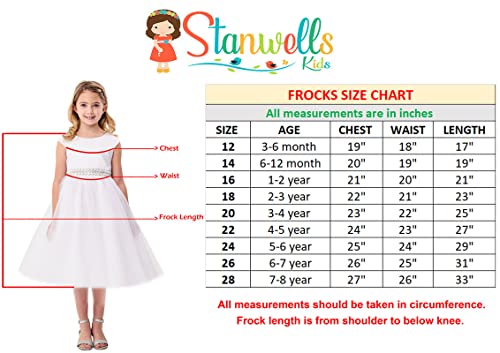 Image of Stanwells Kids Baby Girls Frocks Knee Length Birthday Ruffle Pattern Puff Cap Sleeve Traditional Embroidery Western Frock Princess Birthday Dress for Girls
