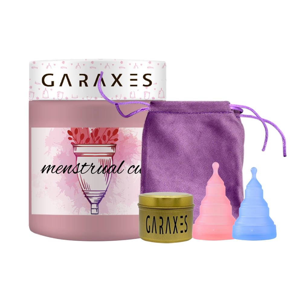 Silicone Menstrual Cup - Pack of 2 Period Cups for Women Heavy Flow, Normal Flow: Large Menstrual Cup and Small Menstrual Cup - Pink & Blue Reusable Period Cup, Case and Storage Bag - Menstrual Cups