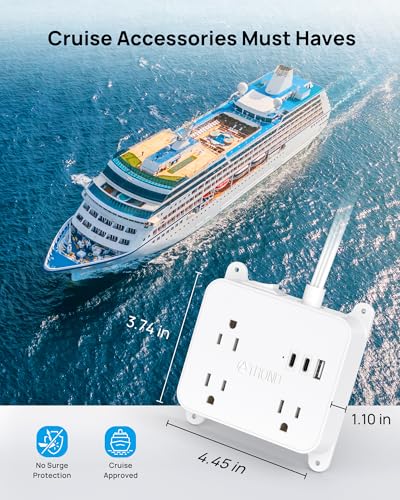 Image of TROND 3FT Short Extension Cord, Ultra Thin Flat Plug Power Strip with USB