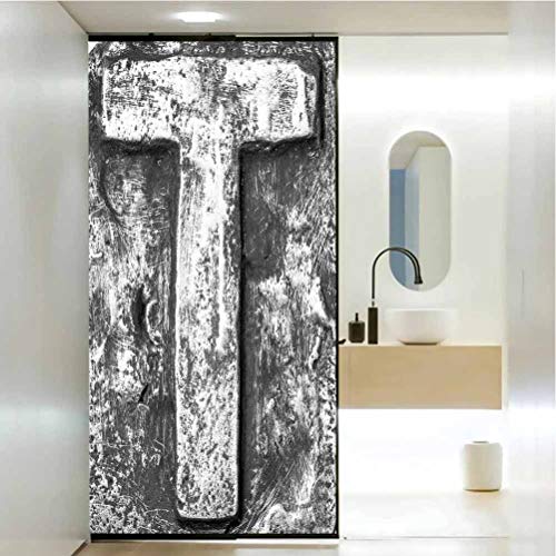PikaQ - Adhesivo decorativo para ventana, diseño de letra T, estilo vintage, gótico, capital T, película de cristal para el hogar, para el baño, reunión, sala de estar, 17,7 x 78,7 pulgadas