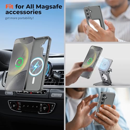 Image of SUPFINE Magnetic for Samsung Galaxy S24 Case / S25 Case with Screen Protector, (Built-in Magnets) (Military Grade Drop Protection) Slim Translucent Shockproof Phone Case,Titanium Gray