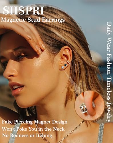 SIISPRI 4 Pairs Stainless Steel Clip on Earrings - Non Piercing, Unisex CZ Magnetic Earrings for Men 6MM2