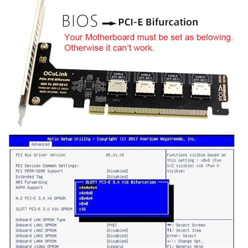 Image of Xiwai PCI-Express 4.0 16x PCIE Detachable to Four Oculink 4X SFF-8612 SFF-8611 Internal VROC Raid0 Adapter for U.2 SSD eGPU External Graphics Card Dock