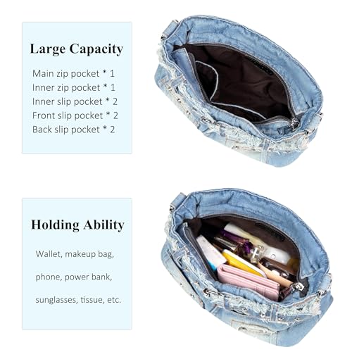 Fashion Crossbody Bag Denim Purse with Rhinestones Y2K Jean Handbag for Women4
